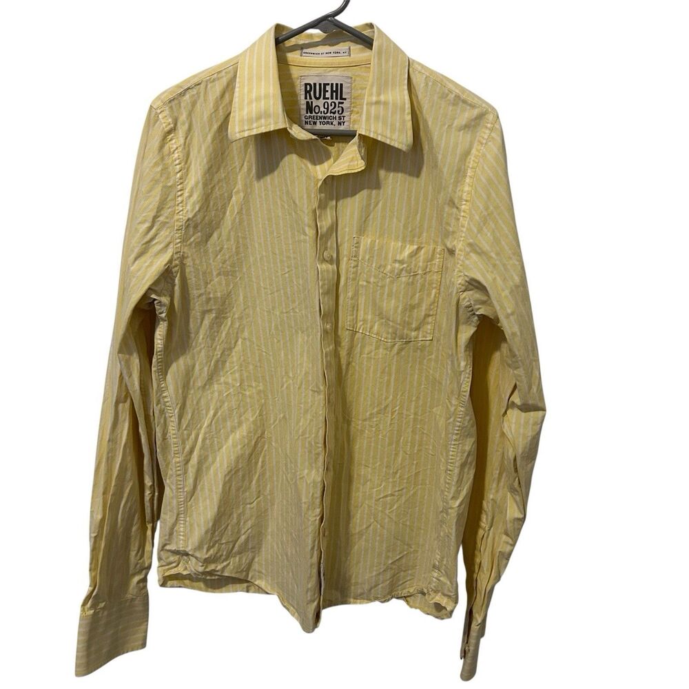 Ruehl No.925 Shirt Mens XL Striped Yellow White Long Sleeve Casual Button Up